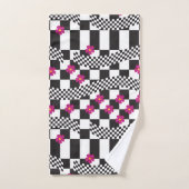 Retro Checkerboard Design met bloemen Bad Handdoek (Handdoek)