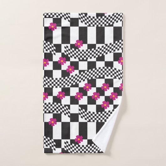 Retro Checkerboard Design met bloemen Bad Handdoek (Handdoek)