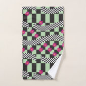 Retro Checkerboard Design met bloemen Bad Handdoek (Handdoek)