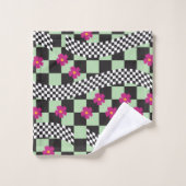 Retro Checkerboard Design met bloemen Bad Handdoek (Wasdoekje)