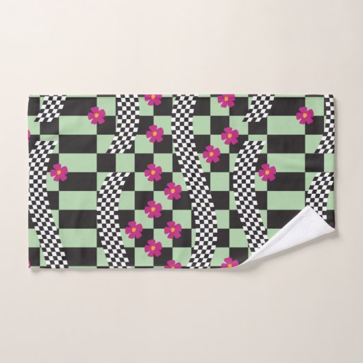 Retro Checkerboard Design met bloemen Bad Handdoek (Handdoek)
