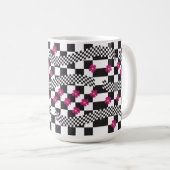 Retro Checkerboard Design met bloemen Koffiemok (Voorkant rechts)