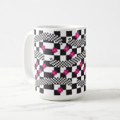 Retro Checkerboard Design met bloemen Koffiemok (Voorkant links)