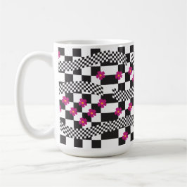 Retro Checkerboard Design met bloemen Koffiemok