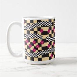 Retro Checkerboard Design met bloemen Koffiemok