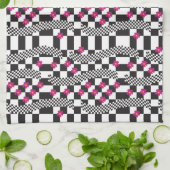 Retro Checkerboard Design met bloemen Theedoek (Gevouwen)