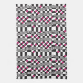 Retro Checkerboard Design met bloemen Theedoek (Verticaal)