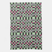 Retro Checkerboard Design met bloemen Theedoek (Verticaal)