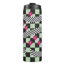 Retro Checkerboard Design met bloemen