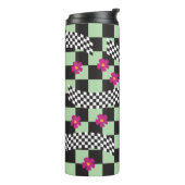 Retro Checkerboard Design met bloemen Thermosbeker (Gedraaid links)