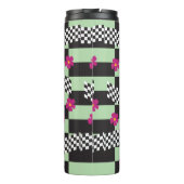 Retro Checkerboard Design met bloemen Thermosbeker (Achterkant)