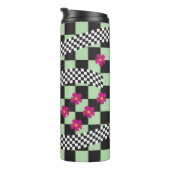 Retro Checkerboard Design met bloemen Thermosbeker (Geroteerd rechts)