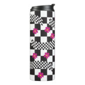 Retro Checkerboard Design met bloemen Thermosbeker (Gedraaid links)
