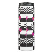 Retro Checkerboard Design met bloemen Thermosbeker (Achterkant)