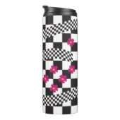 Retro Checkerboard Design met bloemen Thermosbeker (Geroteerd rechts)