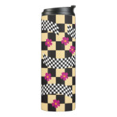 Retro Checkerboard Design met bloemen Thermosbeker (Gedraaid links)