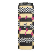 Retro Checkerboard Design met bloemen Thermosbeker (Achterkant)