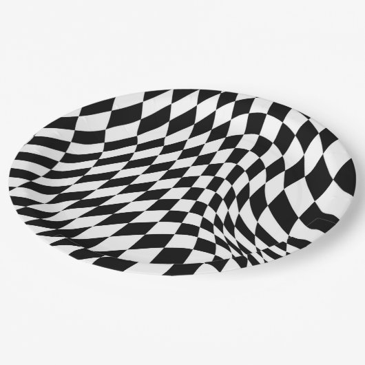 Retro Checkerboard - Een gelukkig feest Papieren Bordje (Gekanteld)