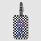 Retro Checkerboard Geruit Patroon Blauw Sinaasappe Bagagelabel (Voorkant (verticaal))