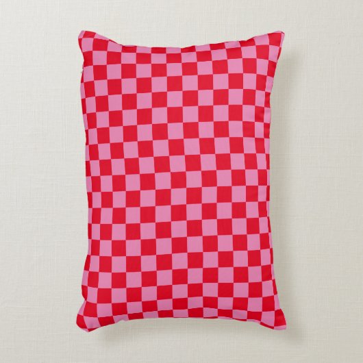 Retro Checkerboard Geruit Patroon Roze Sinaasappel Accent Kussen (Voorkant(Verticaal))