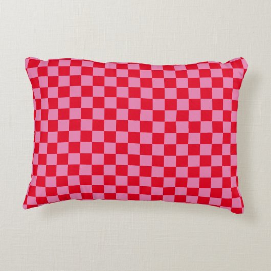 Retro Checkerboard Geruit Patroon Roze Sinaasappel Accent Kussen (Achterkant)