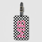 Retro Checkerboard Geruit Patroon Roze Sinaasappel Bagagelabel (Voorkant (verticaal))
