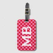 Retro Checkerboard Geruit Patroon Roze Sinaasappel Bagagelabel (Voorkant (verticaal))