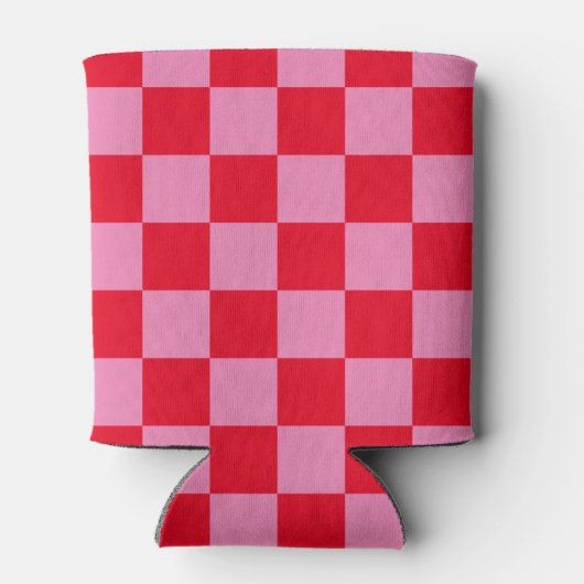 Retro Checkerboard Geruit Patroon Roze Sinaasappel Blikjeskoeler (Achterkant)