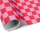 Retro Checkerboard Geruit Patroon Roze Sinaasappel Cadeaupapier (Rol Hoek)