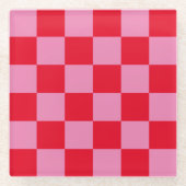 Retro Checkerboard Geruit Patroon Roze Sinaasappel Glazen Onderzetter (Voorkant)
