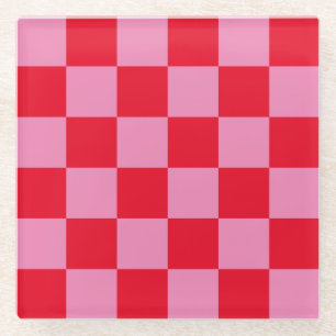 Retro Checkerboard Geruit Patroon Roze Sinaasappel Glazen Onderzetter