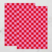 Retro Checkerboard Geruit Patroon Roze Sinaasappel Kaart (Voorkant / Achterkant)