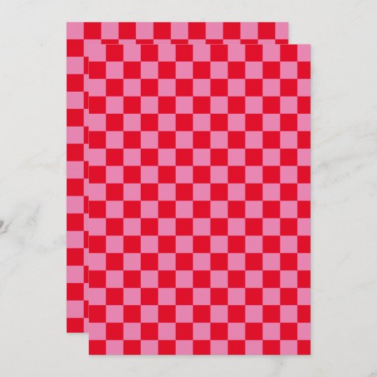 Retro Checkerboard Geruit Patroon Roze Sinaasappel Kaart (Voorkant / Achterkant)