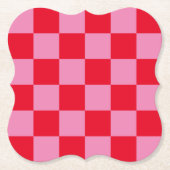 Retro Checkerboard Geruit Patroon Roze Sinaasappel Kartonnen Onderzetters (Voorkant)