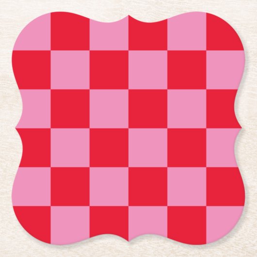 Retro Checkerboard Geruit Patroon Roze Sinaasappel Kartonnen Onderzetters (Voorkant)