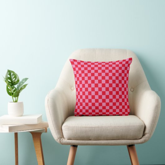 Retro Checkerboard Geruit Patroon Roze Sinaasappel Kussen (Stoel)
