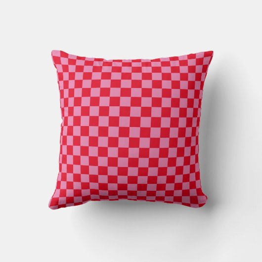 Retro Checkerboard Geruit Patroon Roze Sinaasappel Kussen (Achterkant)