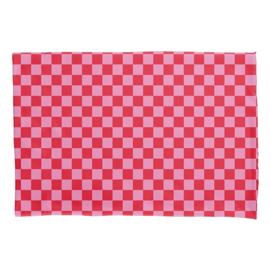 Retro Checkerboard Geruit Patroon Roze Sinaasappel Kussensloop (Voorkant)