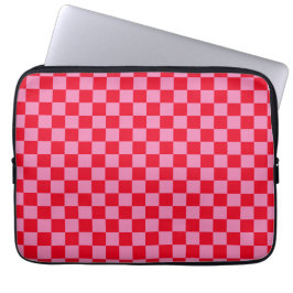 Retro Checkerboard Geruit Patroon Roze Sinaasappel Laptop Sleeve