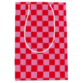 Retro Checkerboard Geruit Patroon Roze Sinaasappel Medium Cadeauzakje (Voorkant)