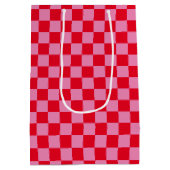 Retro Checkerboard Geruit Patroon Roze Sinaasappel Medium Cadeauzakje (Achterkant)