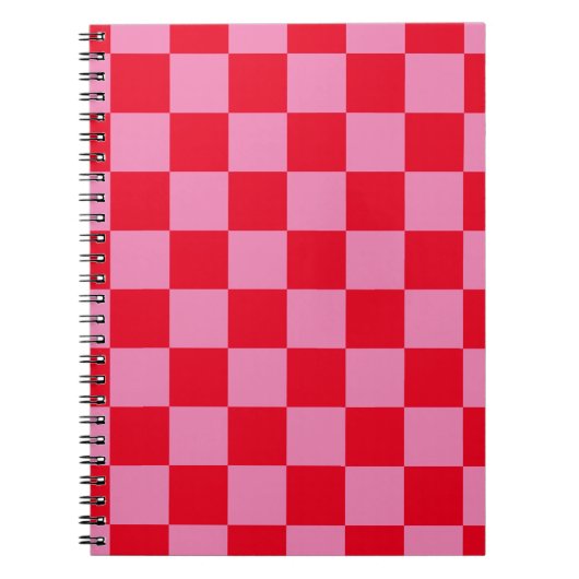 Retro Checkerboard Geruit Patroon Roze Sinaasappel Notitieboek (Voorkant)