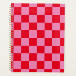 Retro Checkerboard Geruit Patroon Roze Sinaasappel Planner