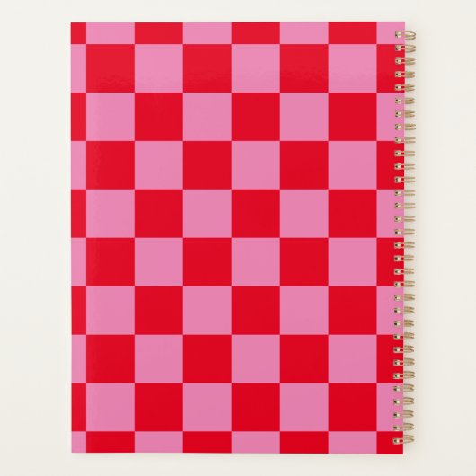Retro Checkerboard Geruit Patroon Roze Sinaasappel Planner (Achterkant)