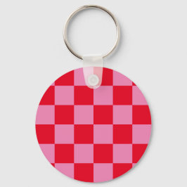 Retro Checkerboard Geruit Patroon Roze Sinaasappel Sleutelhanger