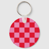 Retro Checkerboard Geruit Patroon Roze Sinaasappel Sleutelhanger (Achterkant)