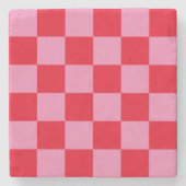 Retro Checkerboard Geruit Patroon Roze Sinaasappel Stenen Onderzetter (Voorkant)