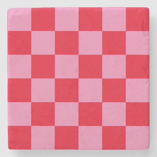 Retro Checkerboard Geruit Patroon Roze Sinaasappel Stenen Onderzetter (Voorkant)