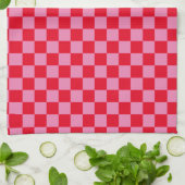 Retro Checkerboard Geruit Patroon Roze Sinaasappel Theedoek (Gevouwen)