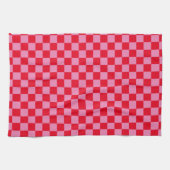 Retro Checkerboard Geruit Patroon Roze Sinaasappel Theedoek (Horizontaal)